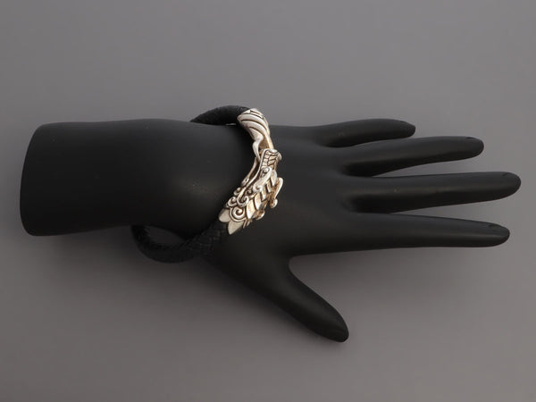 John Hardy Sterling Silver and Leather Dragon Bracelet