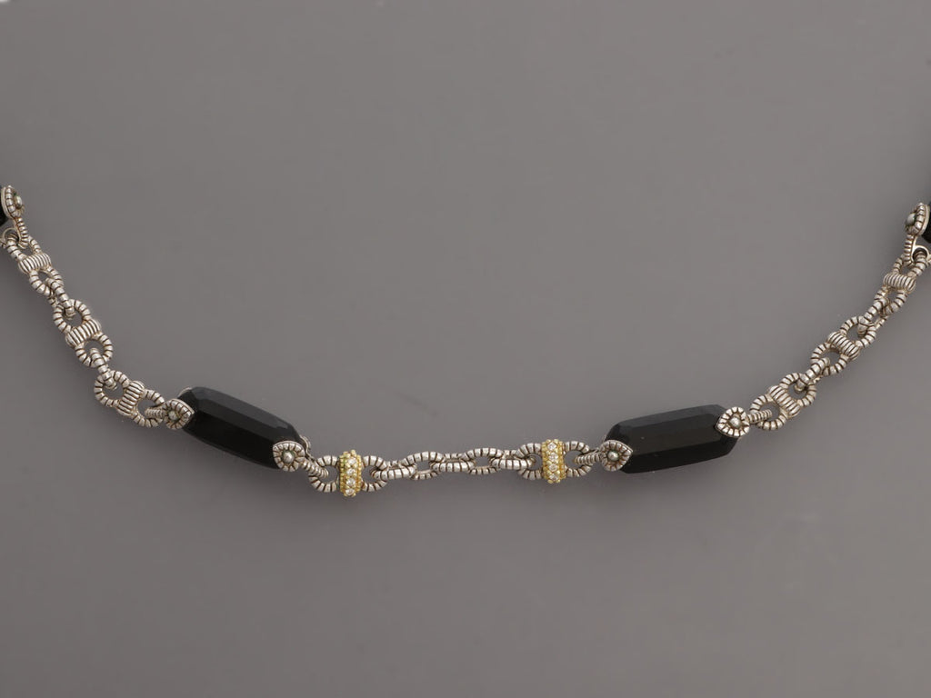 Judith Ripka Two-Tone Onyx and Diamond Choker Necklace