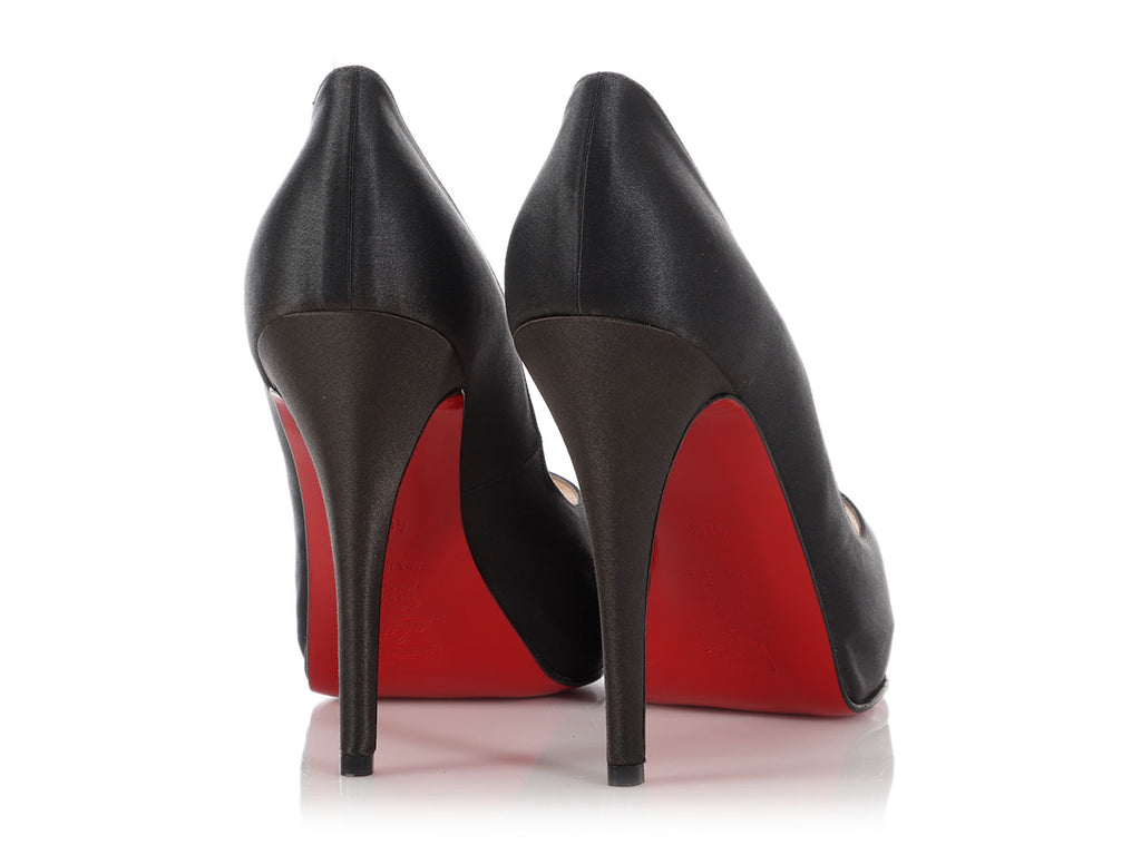 Christian Louboutin Gray Satin and Snakeskin Peep Toe Pumps