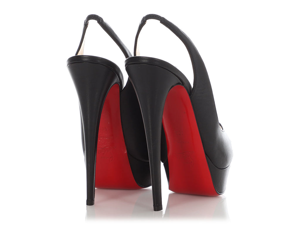 Christian Louboutin Black Open-Toe Slingback Platform Pumps