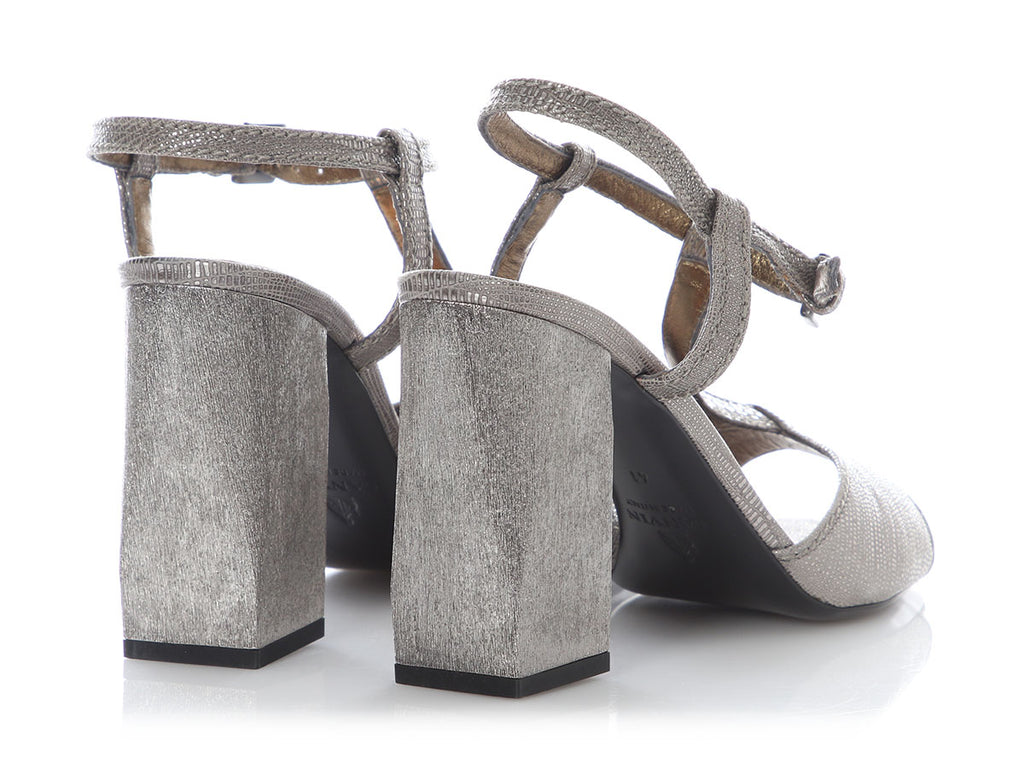 Lanvin Silver T-Strap Sandals