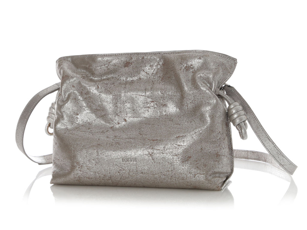Loewe Medium Distressed Silver Lambskin Flamenco Bag