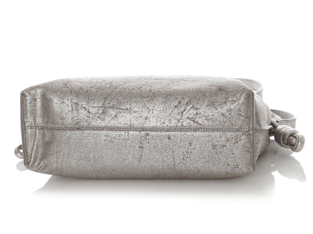 Loewe Medium Distressed Silver Lambskin Flamenco Bag