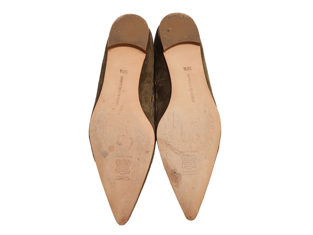 Manolo Blahnik Green Suede Flats