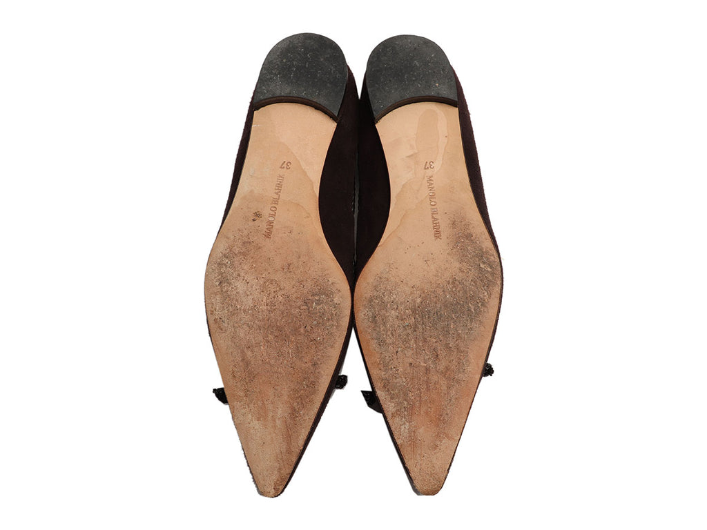 Manolo Blahnik Dark Brown Suede Slides