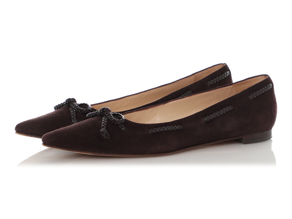 Manolo Blahnik Dark Brown Suede Slides