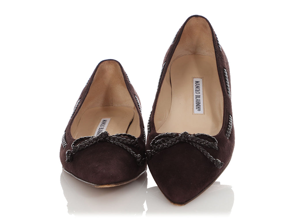 Manolo Blahnik Dark Brown Suede Slides