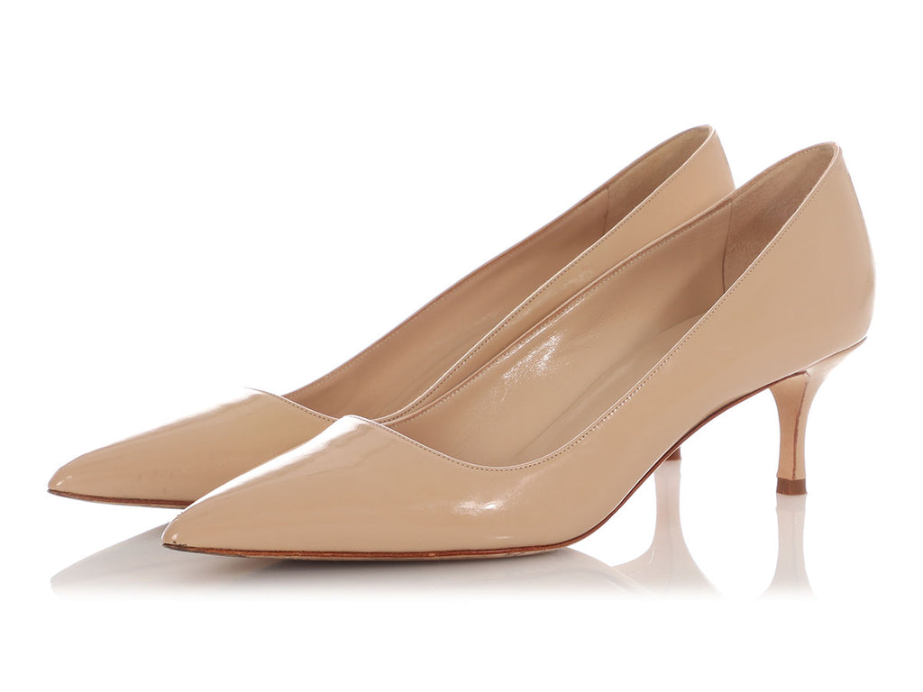 Manolo Blahnik Beige Patent Pumps