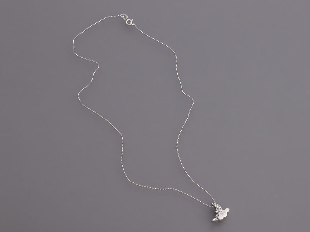 Alex Woo 14K White Gold Diamond Moon and Cloud Pendant Necklace