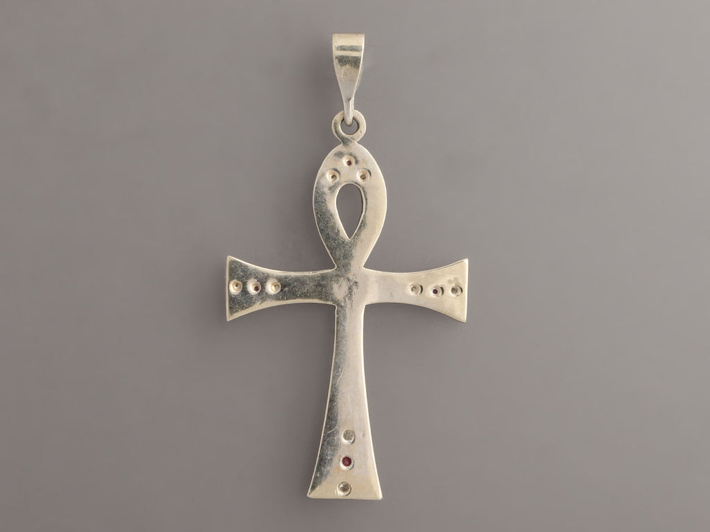 14K White Gold Ruby and Diamond Ankh Pendant