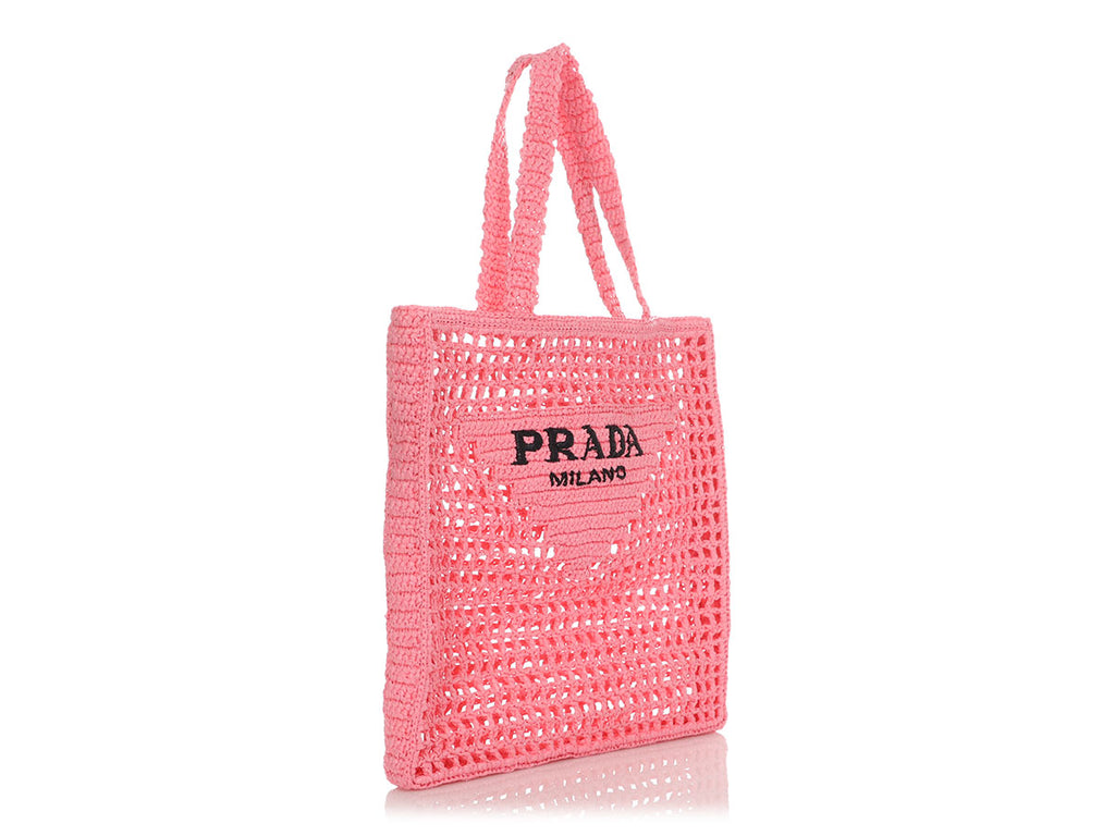 Prada Pink Raffia Crochet Tote