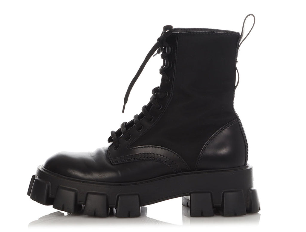 Prada Black Lace-Up Combat Boots