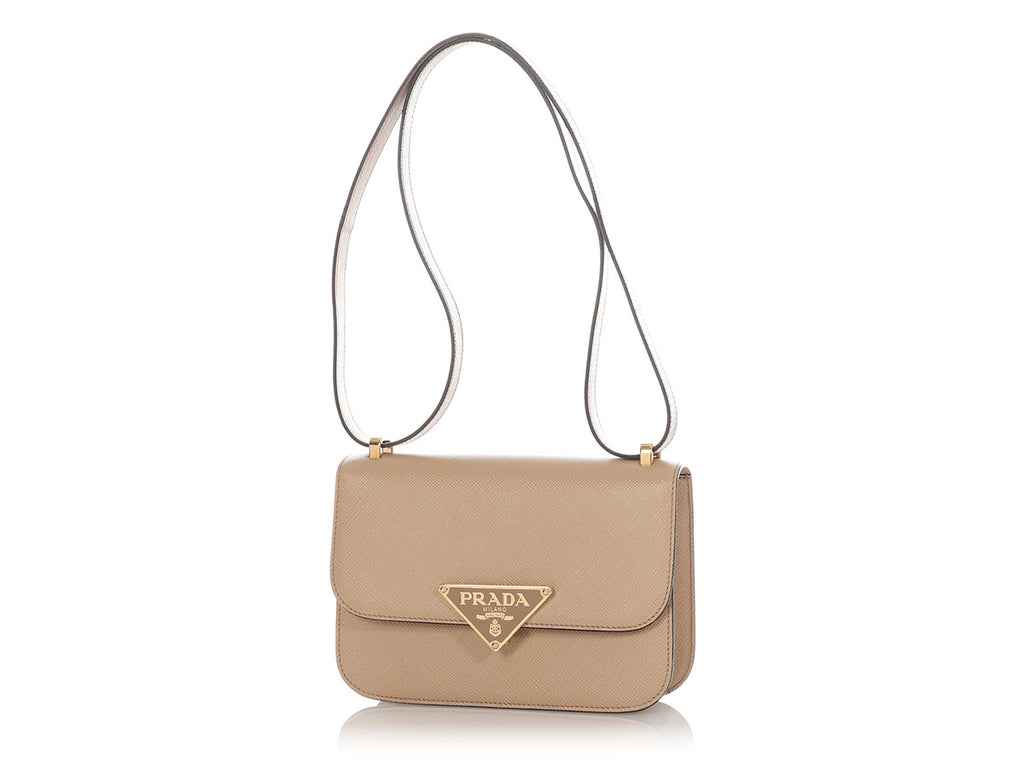 Prada Sabbia Saffiano Embleme Shoulder Bag