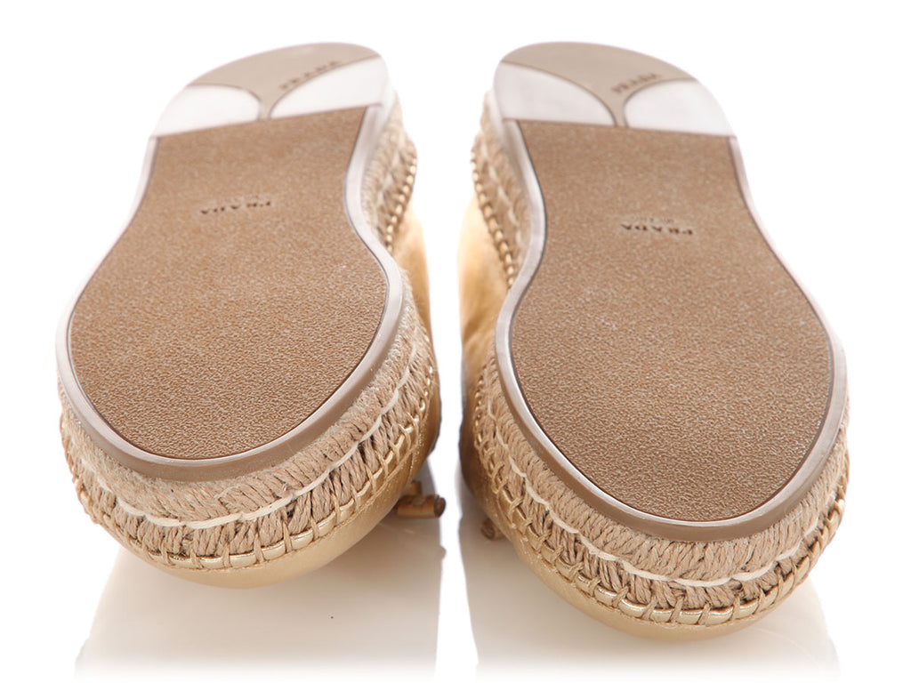 Prada Metallic Gold Leather Espadrilles