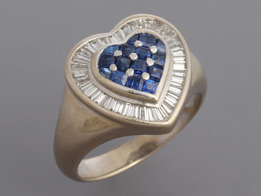 18K White Gold Sapphire and Diamond Heart Ring