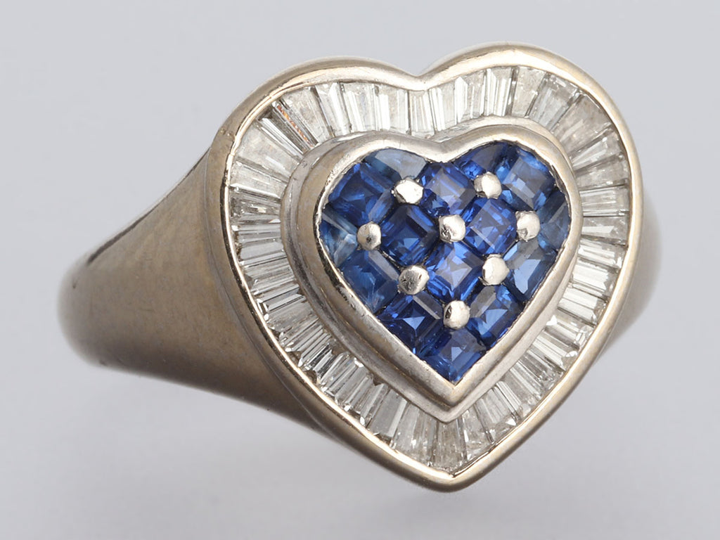 18K White Gold Sapphire and Diamond Heart Ring