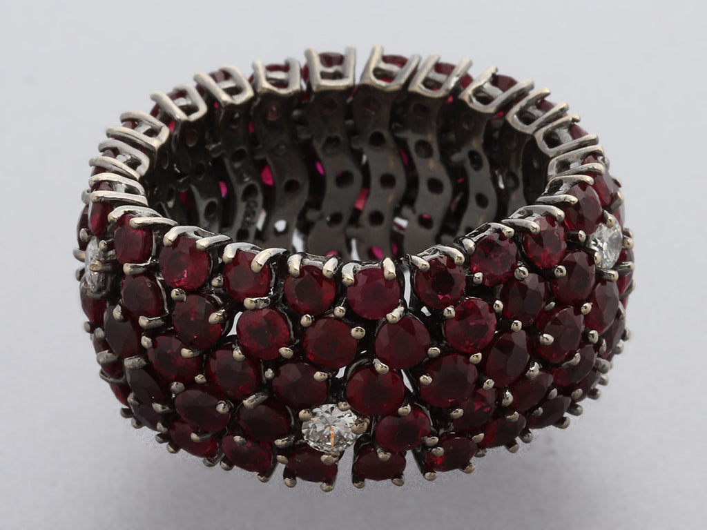 Rhodium and 18K White Gold Ruby and Diamond Flex Band Ring
