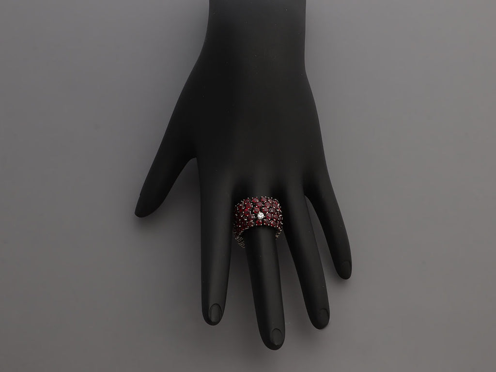 Rhodium and 18K White Gold Ruby and Diamond Flex Band Ring