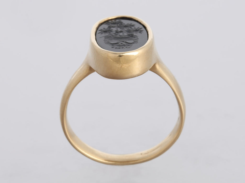 14K Yellow Gold Onyx Skull Intaglio Signet Ring