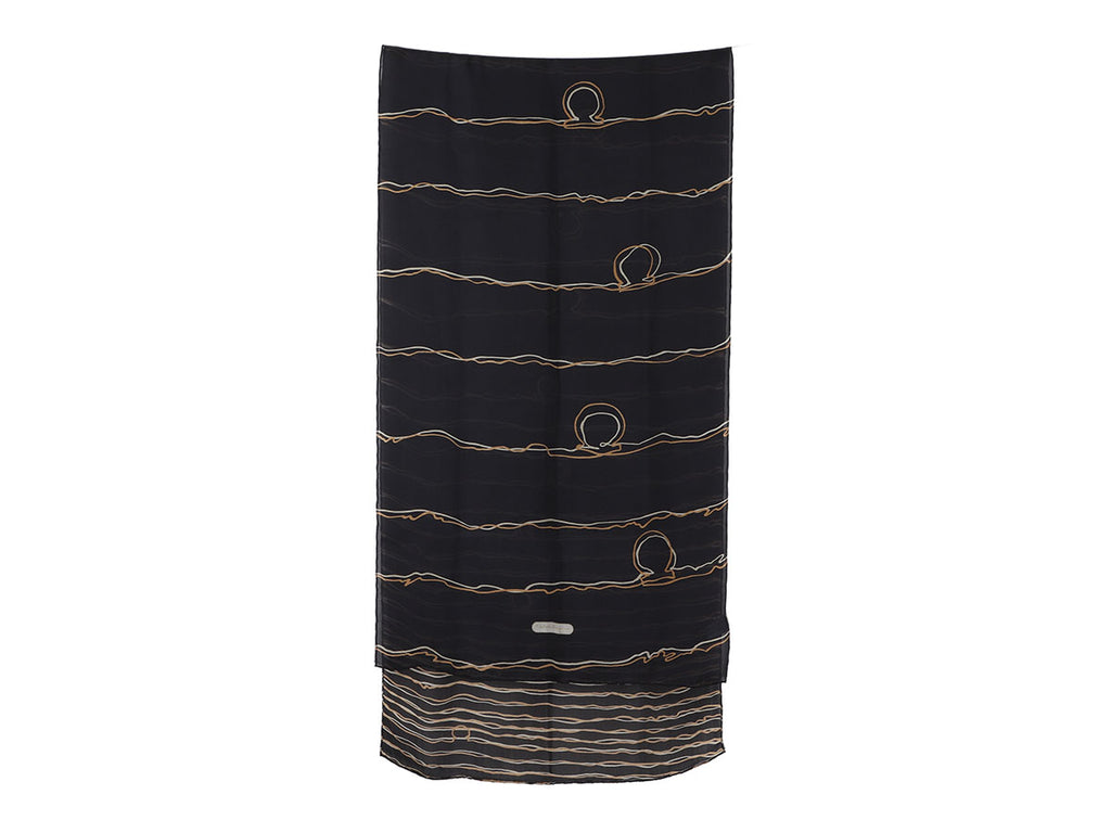 Ferragamo Black Striped Silk Scarf