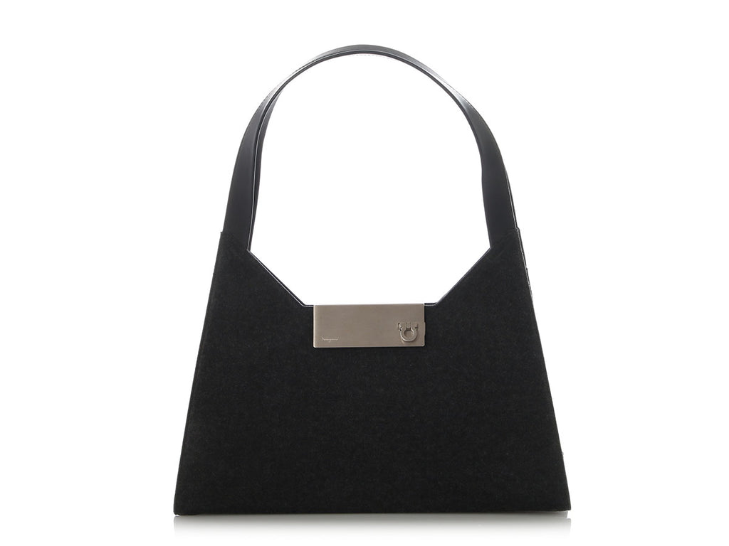 Ferragamo Gray Felt Gancio Shoulder Bag