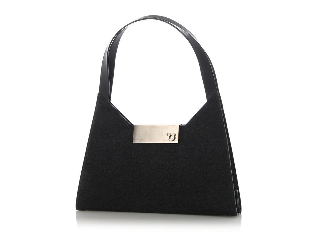 Ferragamo Gray Felt Gancio Shoulder Bag