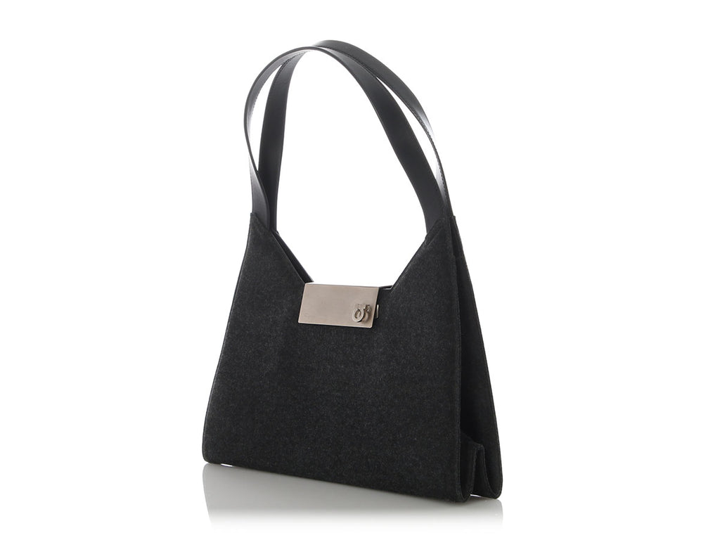 Ferragamo Gray Felt Gancio Shoulder Bag