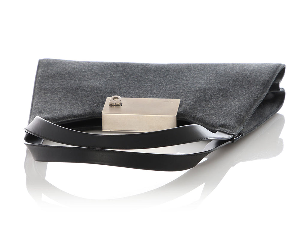 Ferragamo Gray Felt Gancio Shoulder Bag