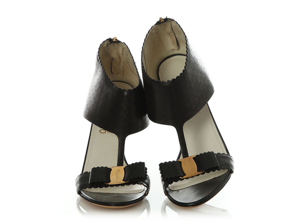Ferragamo Black Perforated Sandals