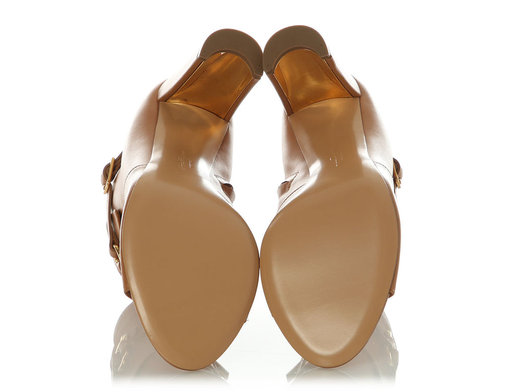 Ferragamo Tan Open-Toe Booties