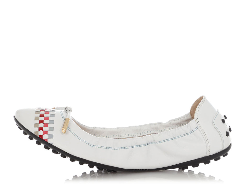 Tod's White Dee Laccetto Weave Ballerina Flats