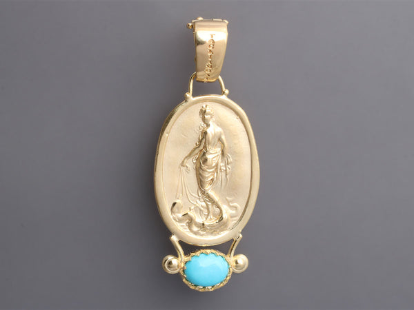 Tagliamonte 18K Yellow Gold Turquoise Birth of Venus Cameo Pendant