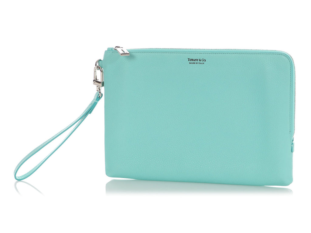 Tiffany Blue Pebbled Leather Signature Portfolio Clutch
