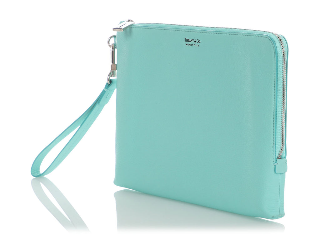 Tiffany Blue Pebbled Leather Signature Portfolio Clutch