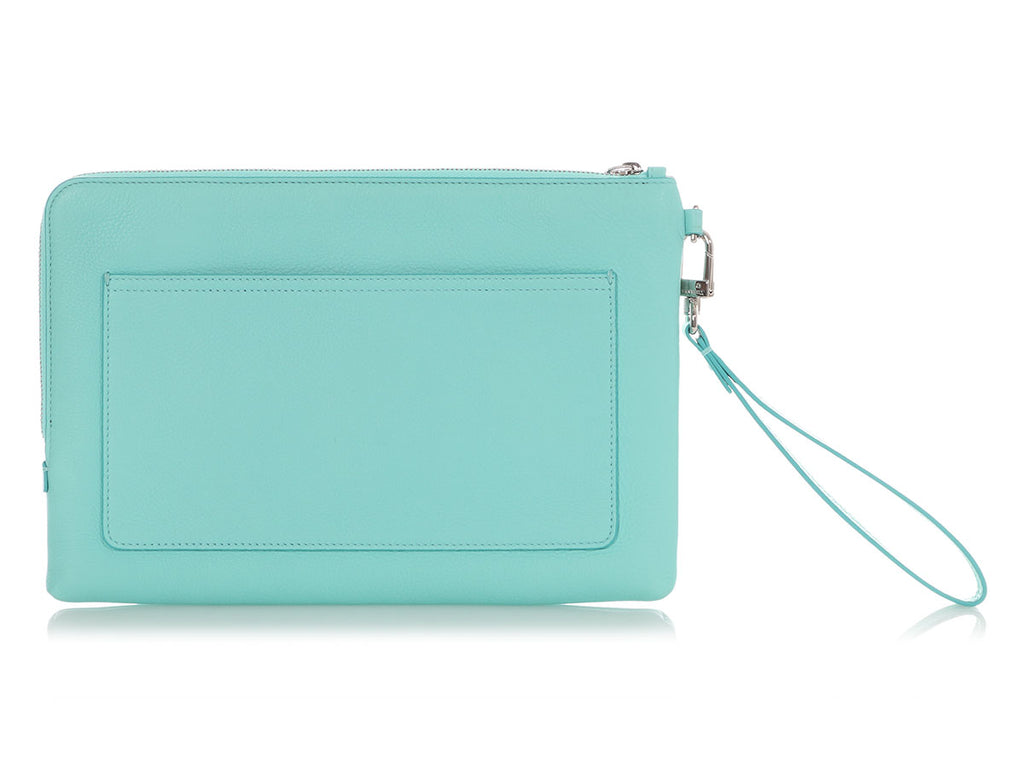 Tiffany Blue Pebbled Leather Signature Portfolio Clutch