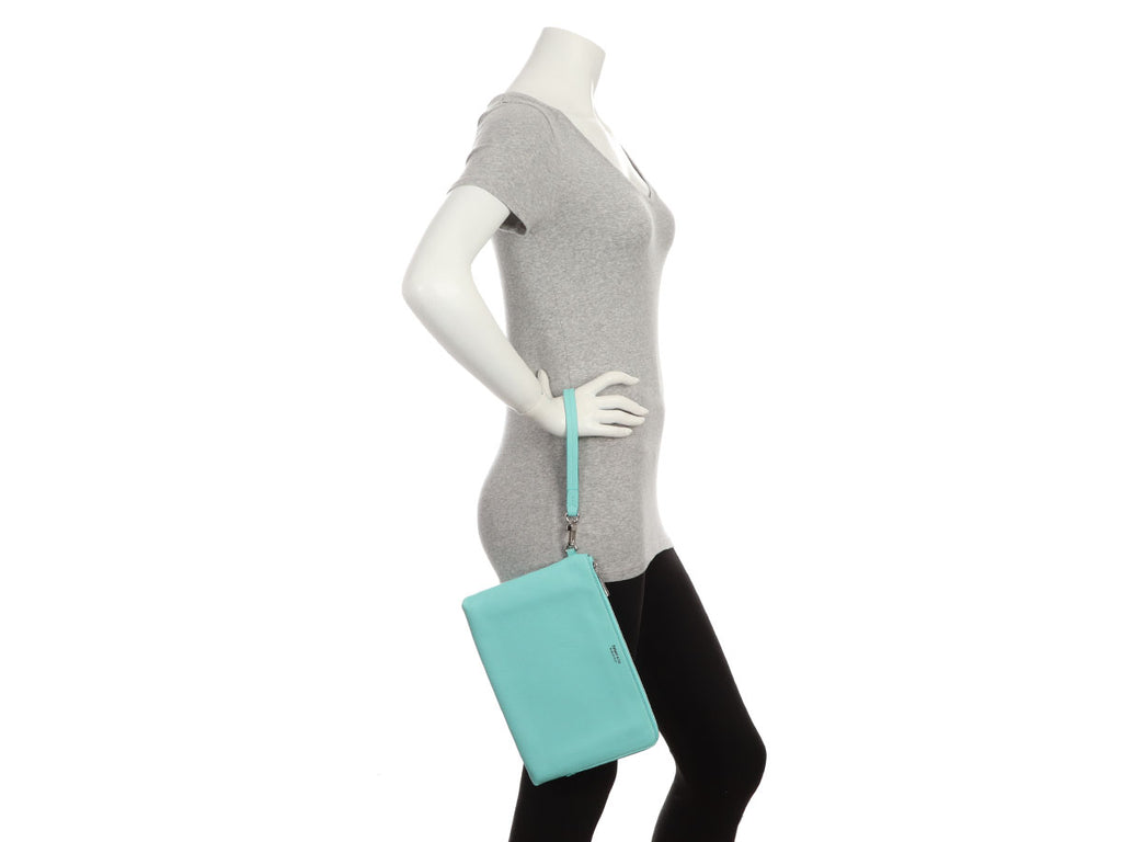 Tiffany Blue Pebbled Leather Signature Portfolio Clutch