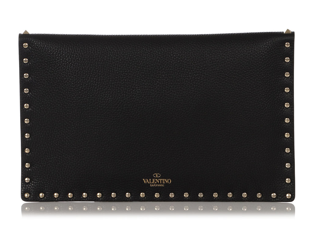 Valentino Large Black Rockstud Envelope Clutch