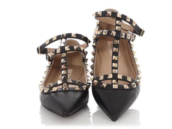 Valentino Black Caged Rockstud Ballerina Flats