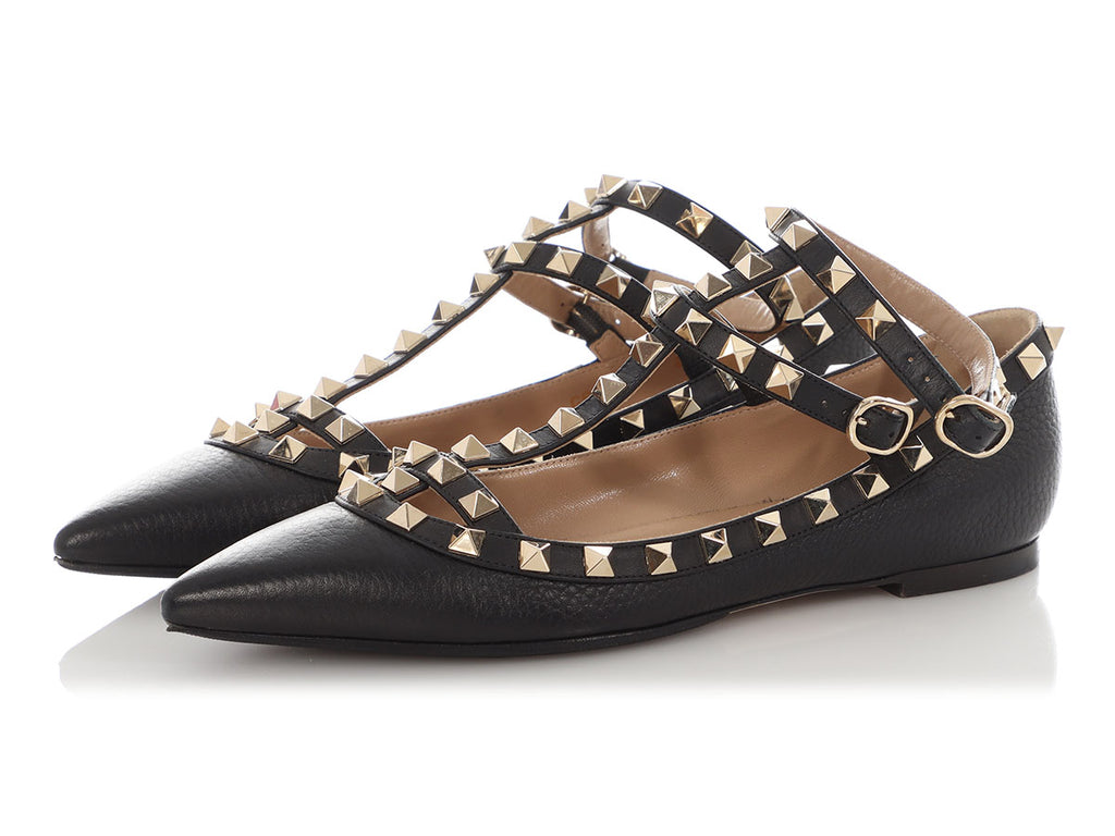 Valentino Black Caged Rockstud Ballerina Flats