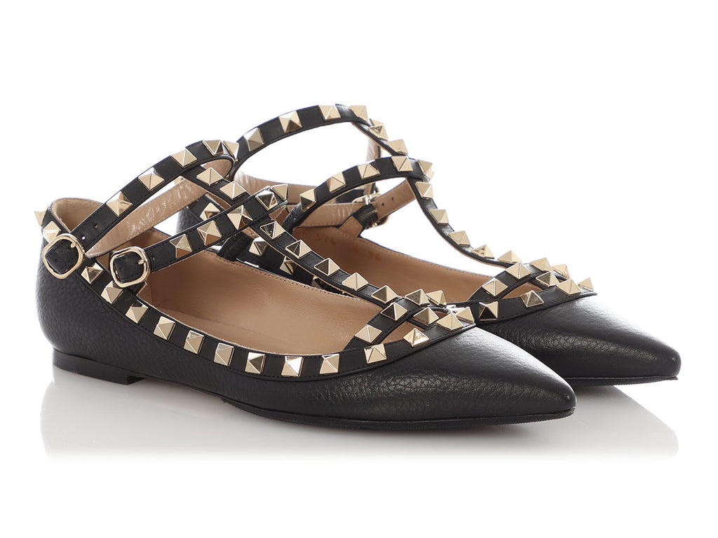 Valentino Black Caged Rockstud Ballerina Flats