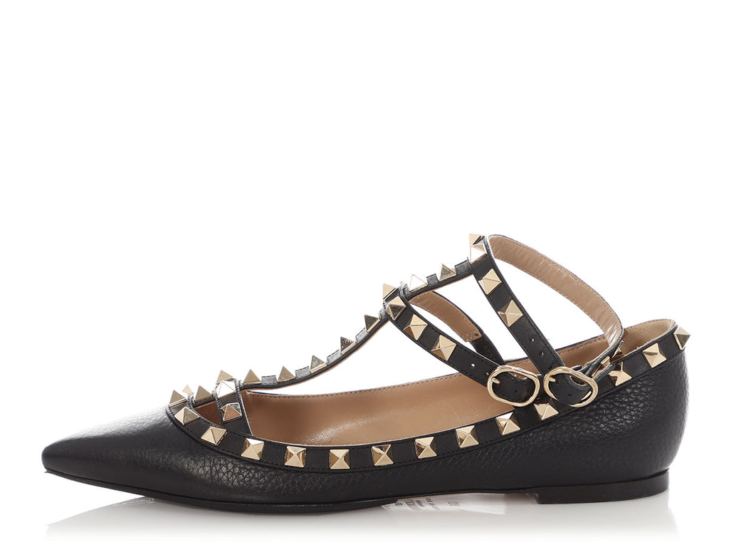 Valentino Black Caged Rockstud Ballerina Flats