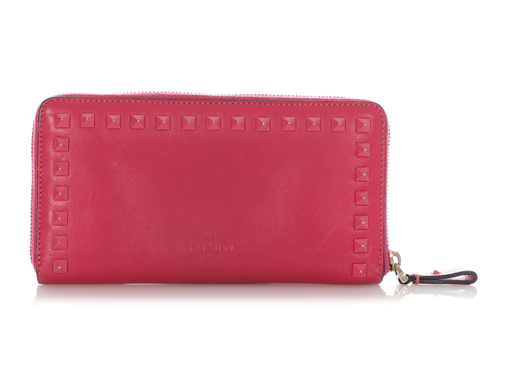 Valentino Pink Rockstud Zip-Around Wallet