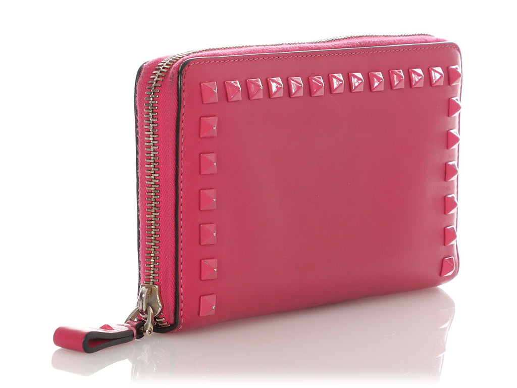 Valentino Pink Rockstud Zip-Around Wallet