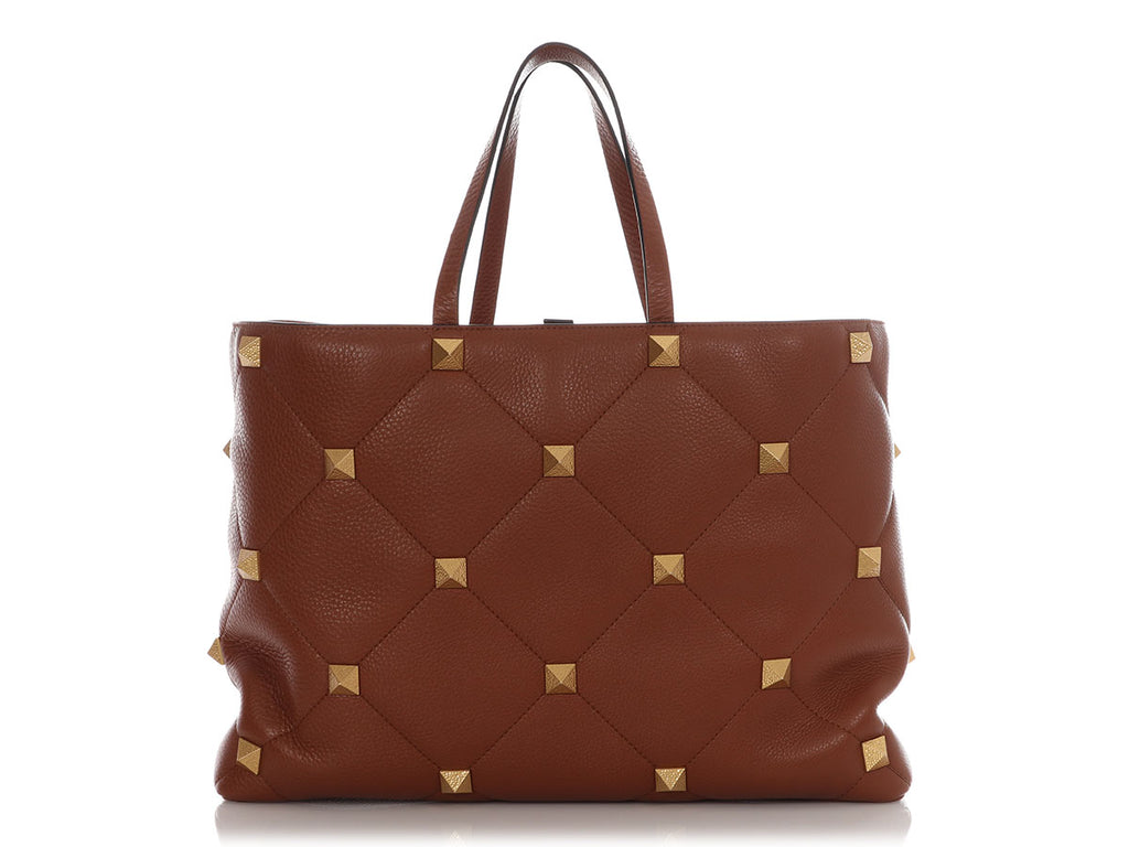 Valentino Brown Quilted Roman Stud Tote