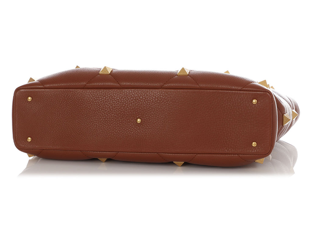 Valentino Brown Quilted Roman Stud Tote