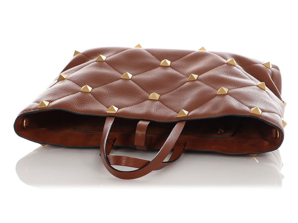 Valentino Brown Quilted Roman Stud Tote