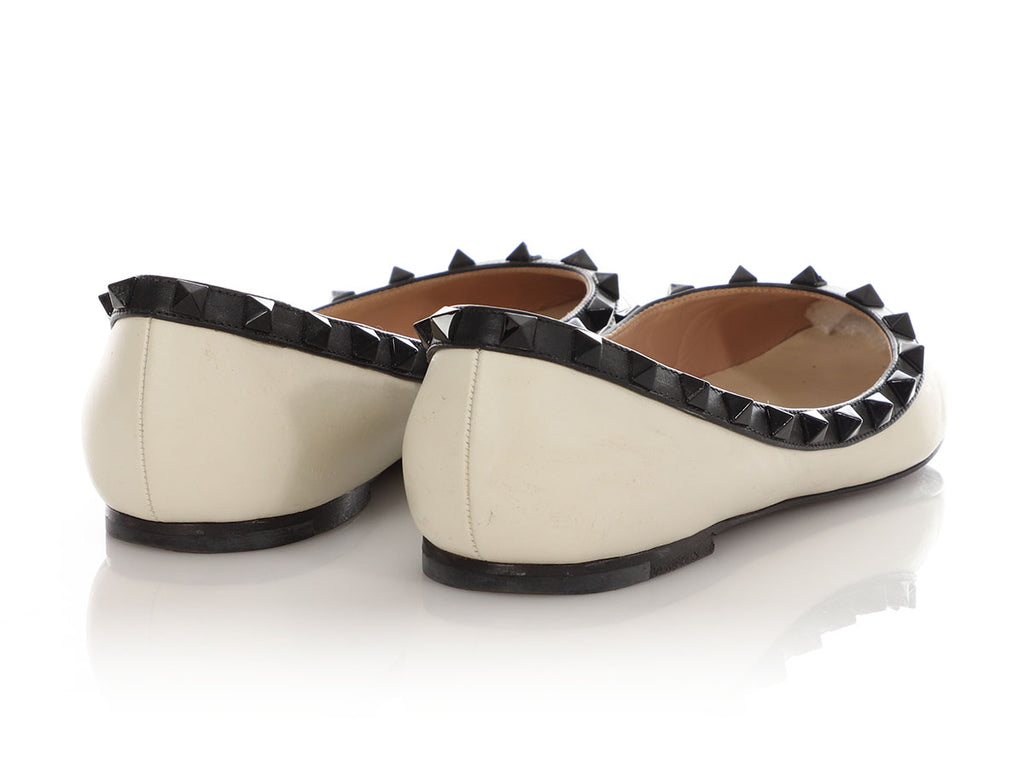 Valentino White and Black Rockstud Flats