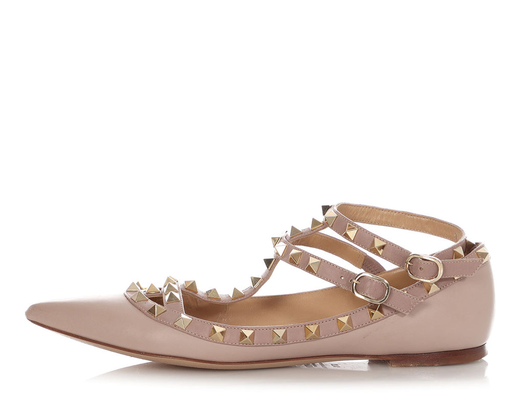 Valentino Beige Rockstud Ballerina Flats