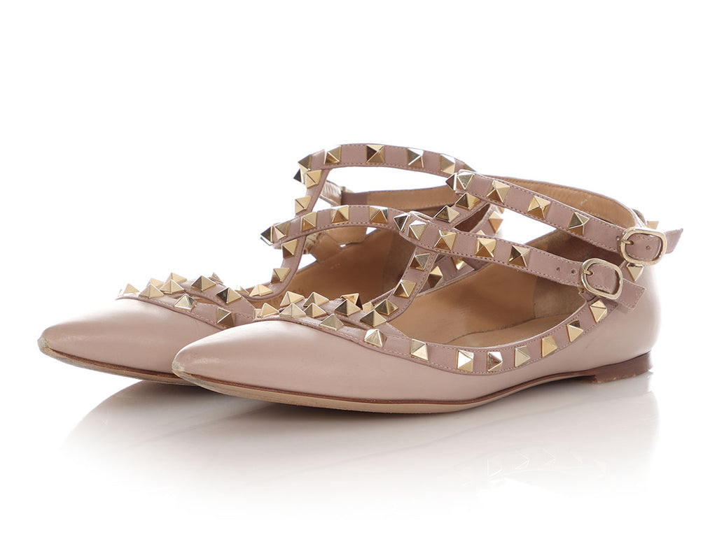 Valentino Beige Rockstud Ballerina Flats