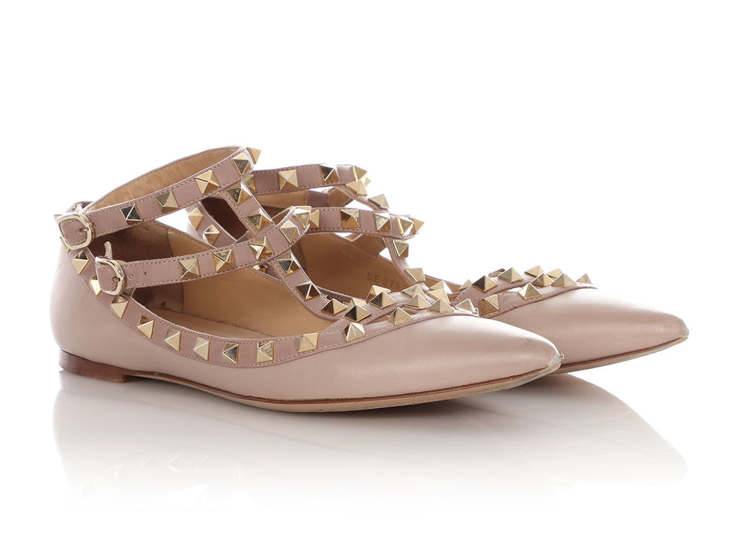 Valentino Beige Rockstud Ballerina Flats